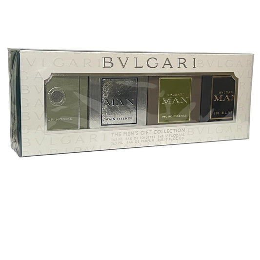 Bvlgari The Mens Gift Collection for Men - 4 Pc Mini Gift Set 5ml Pour Homme(EDT), EDP- Rain Essence, Wood Essence, Man In Black. Beauty & Personal Care BVLGARI