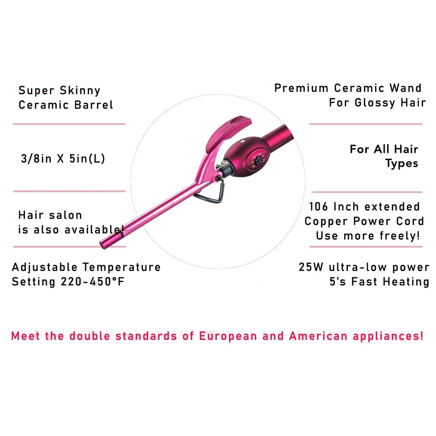 MBHAIR 9mm Thin Curling Wand Hair Curler, 3/8 Small Barrel Skinny Hair Curling Iron Wand Professional Super Tourmaline Ceramic Barrel Small Tongs