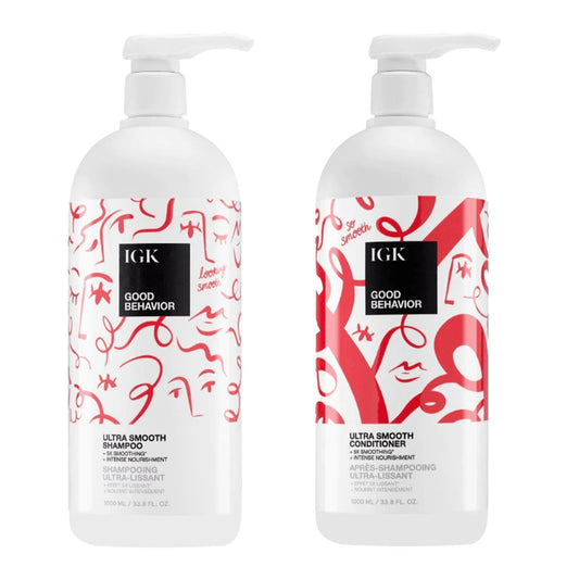IGK GOOD BEHAVIOR Ultra Smooth Shampoo & Conditioner Set | Frizz Control + Shine | Vegan + Cruelty-Free | 33.8 oz (Pack of 2) Beauty & Personal Care IGK