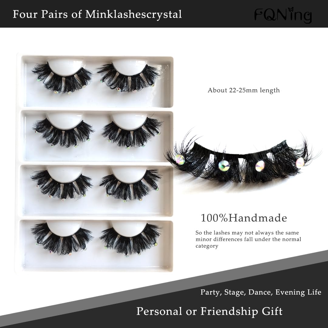 Mink Lashes with Glitter Rhinstones for Party Dramatic Diamond Decorative Gem Eyelashes (crystal)
