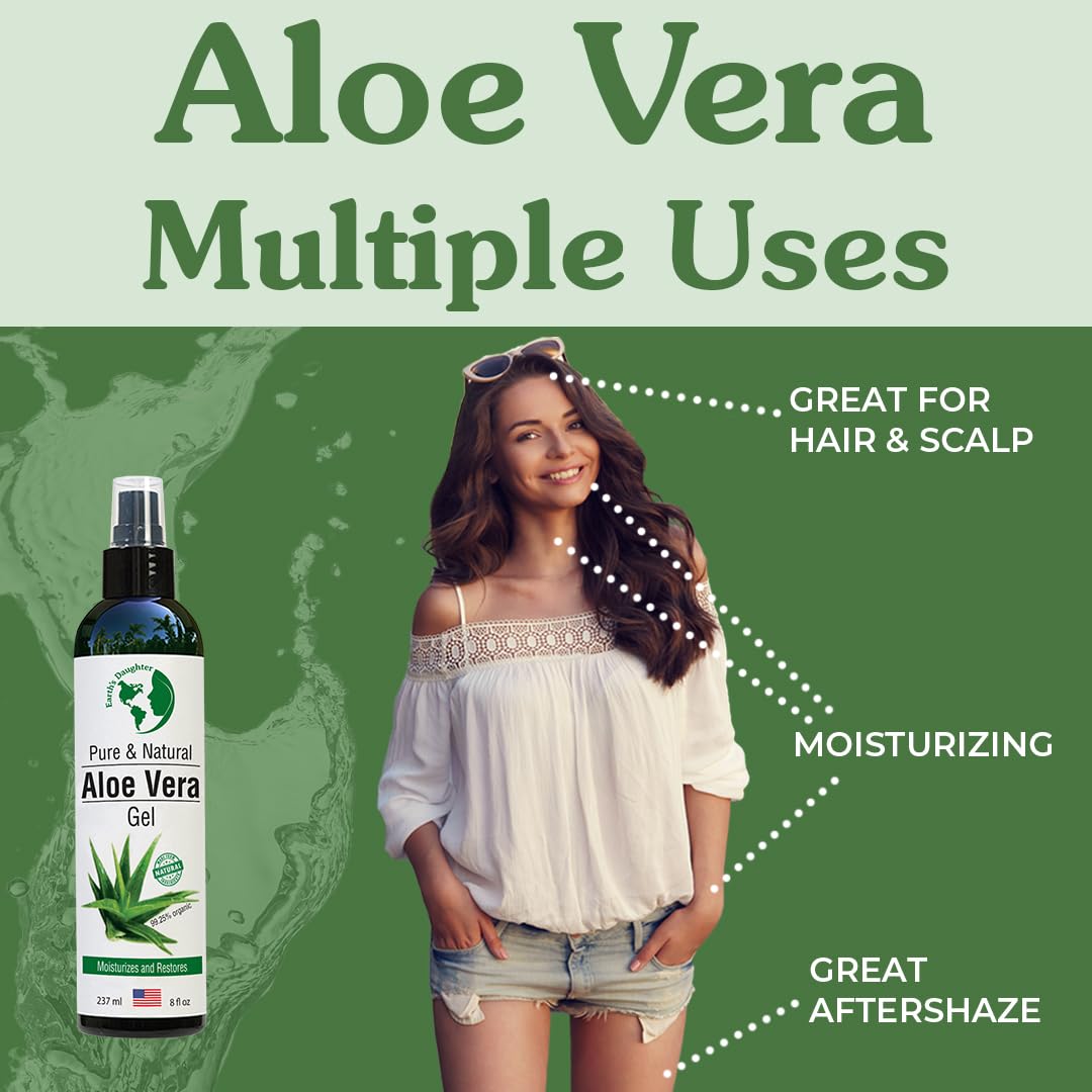Earth’s Daughter Organic Aloe Vera Gel from Fresh Cut 100% Pure Organic Aloe leaves - Fast Absorbing for Face, Skin, Hair & Body - Vegan, Unscented