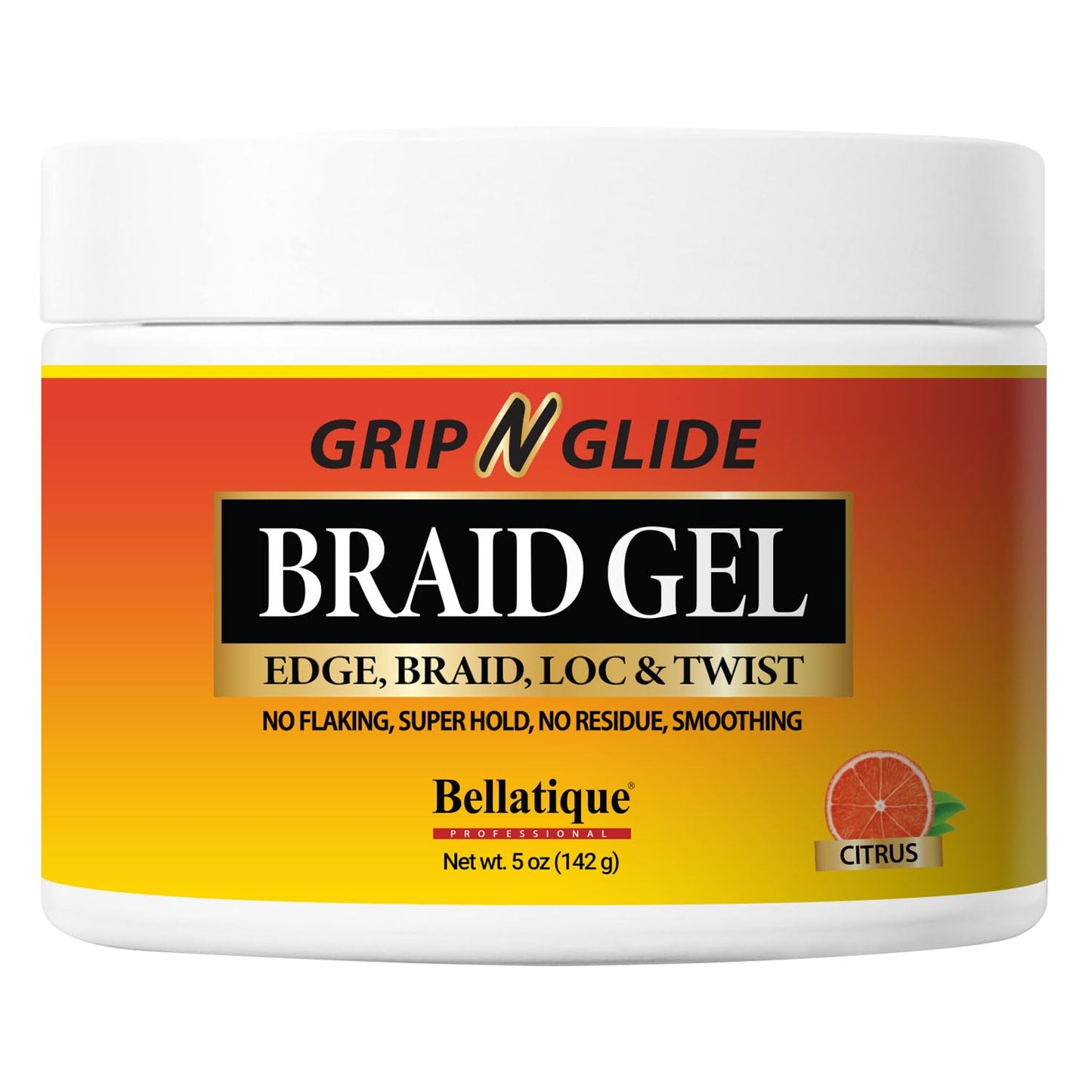 BELLATIQUE GRIP N GLIDE Braiding Gel Maximum Hold for LOC & Twist - No Flaking, No Whitening, Fast Drying, High Shine, Cool & Refreshing, Long Lasting