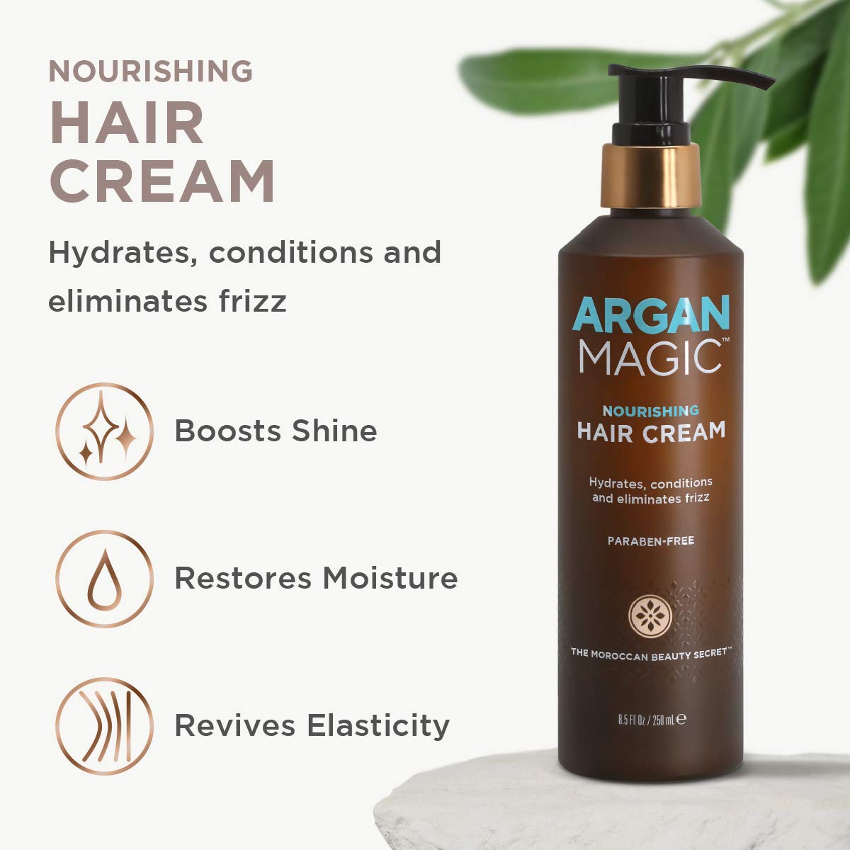 Argan Magic Nourishing Hair Cream - Hydrates, Conditions, and Eliminates Frizz for All Hair Types | Seals in Shine | Made in USA, Paraben Free