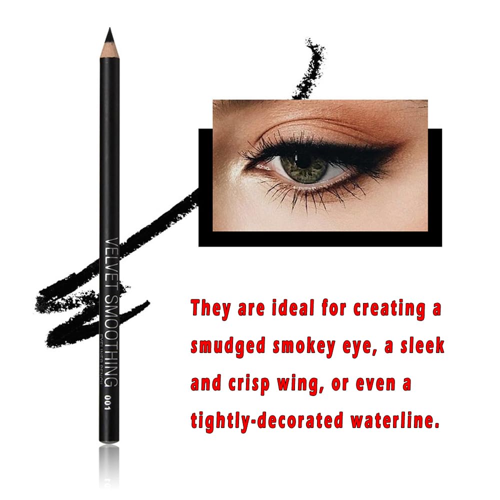 Black Eyeliner Pencil Set - 12 PCs Matte Silky Formulas Waterproof Eye Crayon Liners