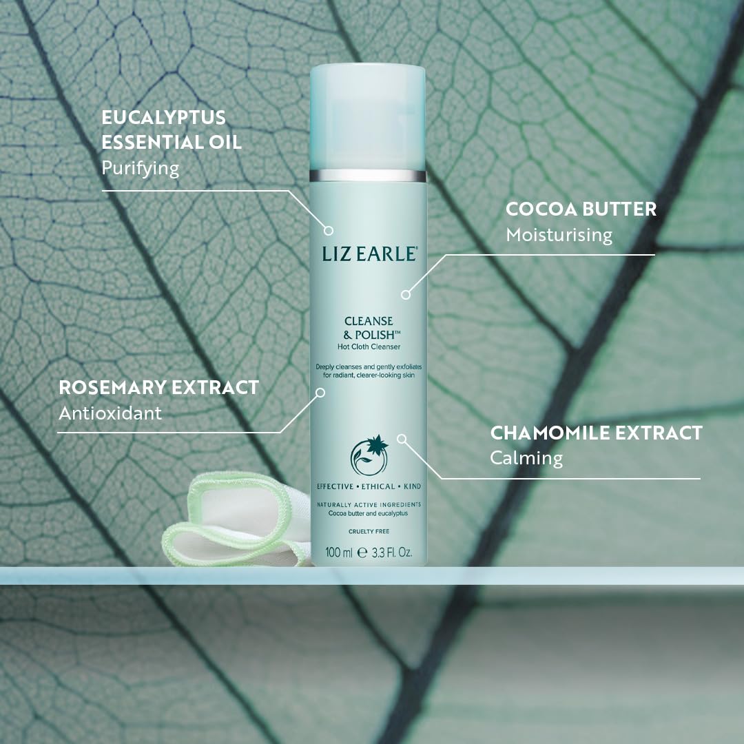 Liz Earle Cleanse & Polish Hot Cloth Face Wash - Gentle Facial Cleanser & Exfoliating Cotton Cloth - Boosts Hydration and Reveals Instant Radiance