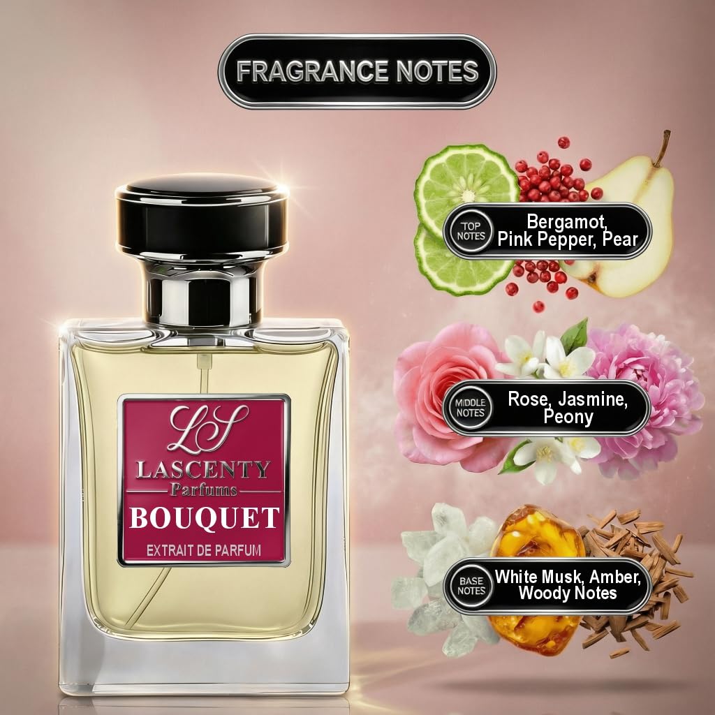 LaScenty BOUQUET Comparable to SUPREME BOUQUET perfume for Women (1.7oz / 50ml) | Extrait de Parfum | Long-Lasting Floral Amber Musk Scent | Signature Beauty & Personal Care LaScenty