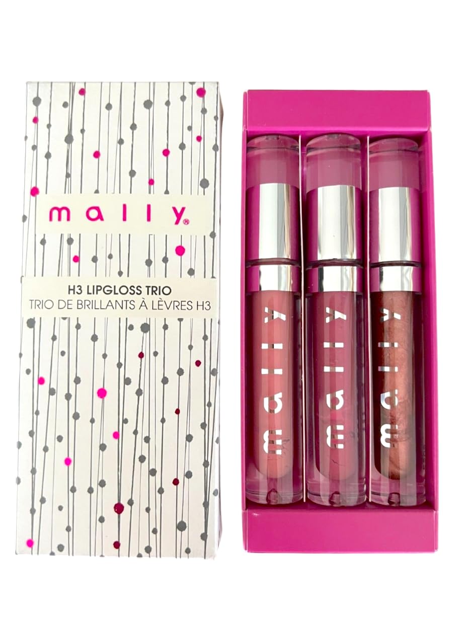 Mally H3 Lip Gloss Trio Gift Set - High-Shine Hydrating Lightweight - Shimmering Nude, Orchid Berry, Pink Daisy