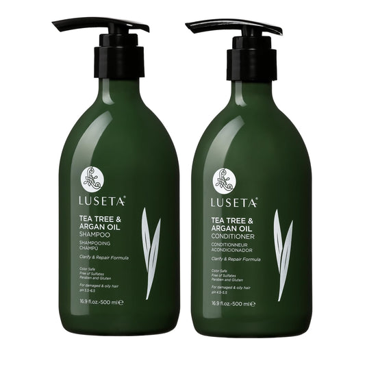 Luseta Tea Tree Oil Shampoo and Conditioner Set for Flaky, Dry Scalp - Cooling Peppermint & Lavender, Refreshes Scalp & Removes Buildup, Sulfate-Free