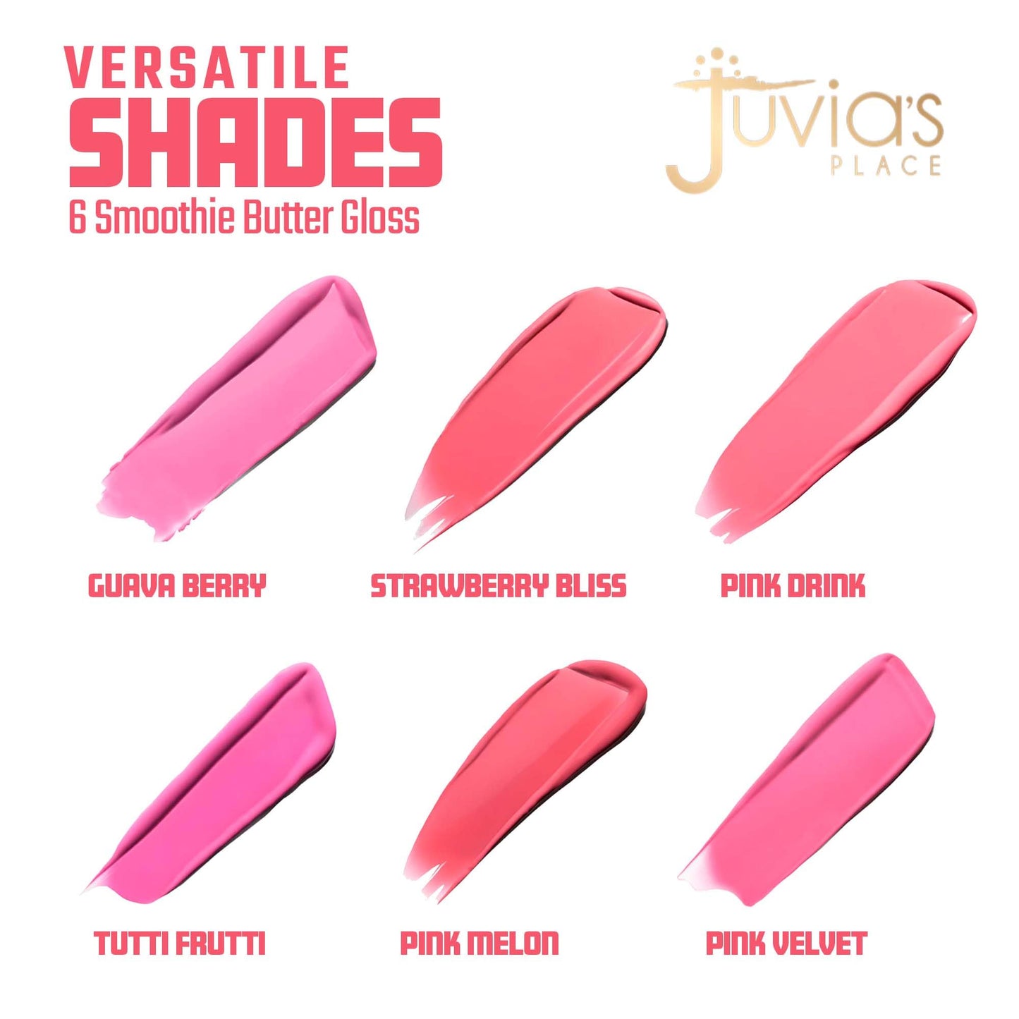 Juvia's Place Smoothie Lip Gloss Tutti Fruitty - Hydrating Cream Lipgloss with Pink & Mauve Tones - Non Sticky Plumping Glosses - High Shine Lipgloss