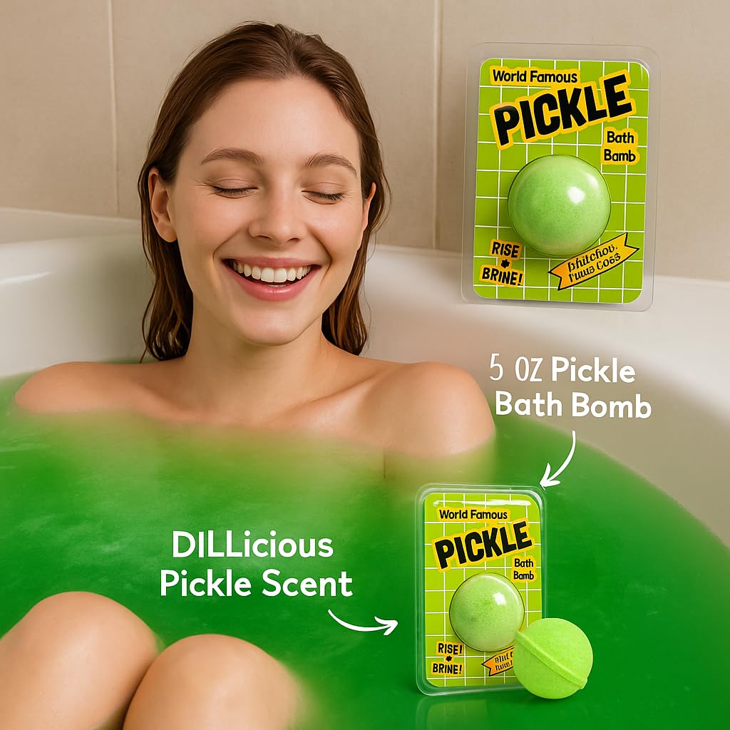 Giant Dill Pickle Bath Bomb - Funny Gag Gift for Pickle Lovers, Kids & Adults - Unique Spa Gift Basket Idea, Secret Santa & White Elephant Stocking…