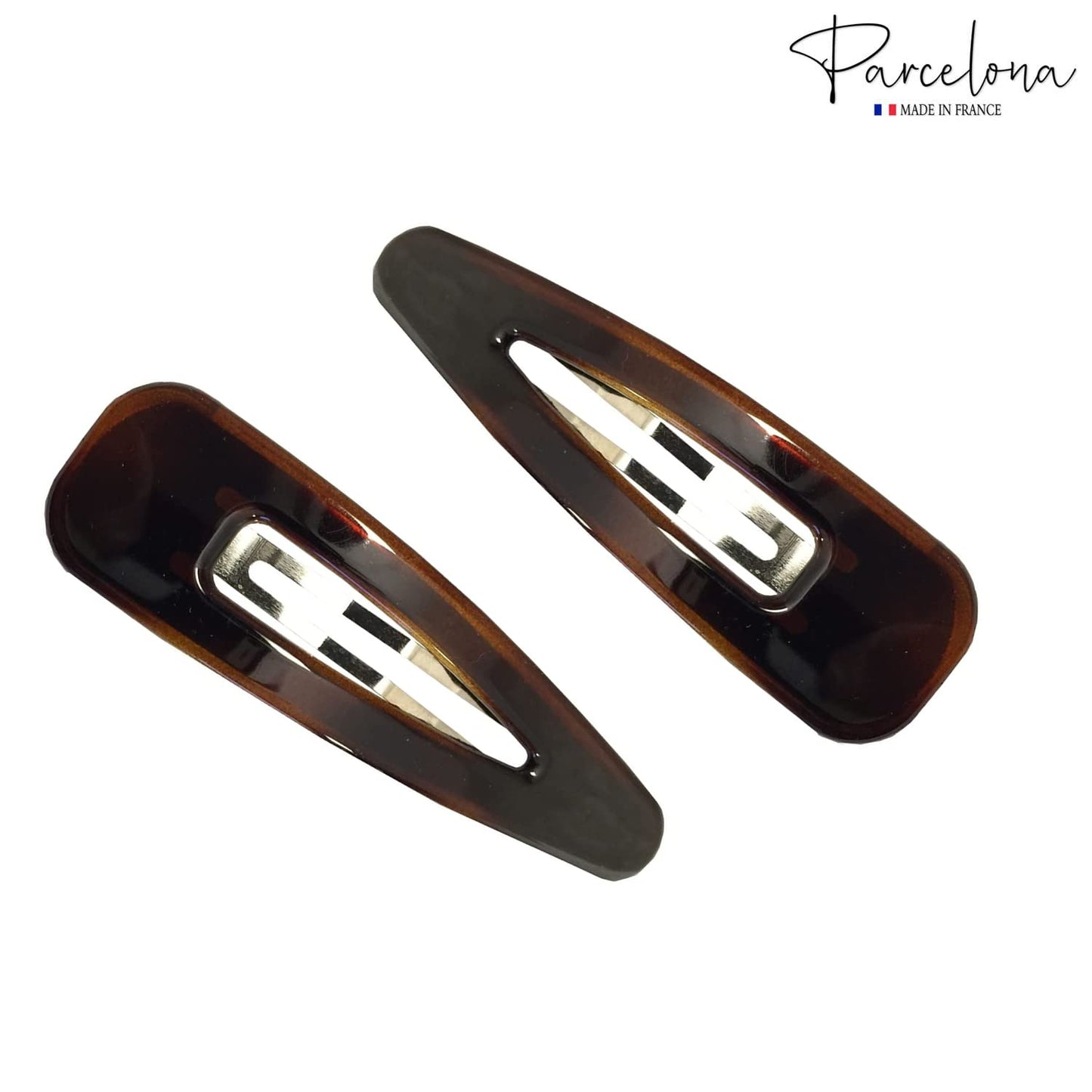 Parcelona French Clic Clac 3 1/4" Tortoise Shell Brown Celluloid No Slip Grip Snap Hair Clips for Women