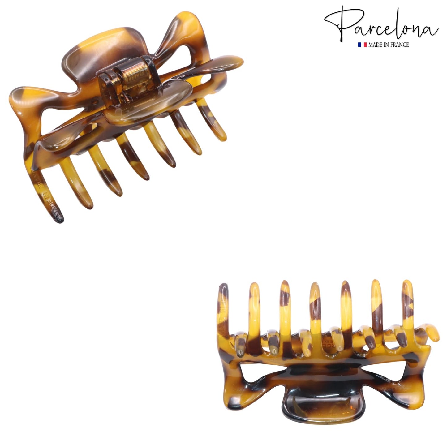 Parcelona French Classic Medium 3" Celluloid No Slip Grip Covered Spring Jaw Hair Claw Durable Styling Hair Accessories Women Strong Hold Girls Hair