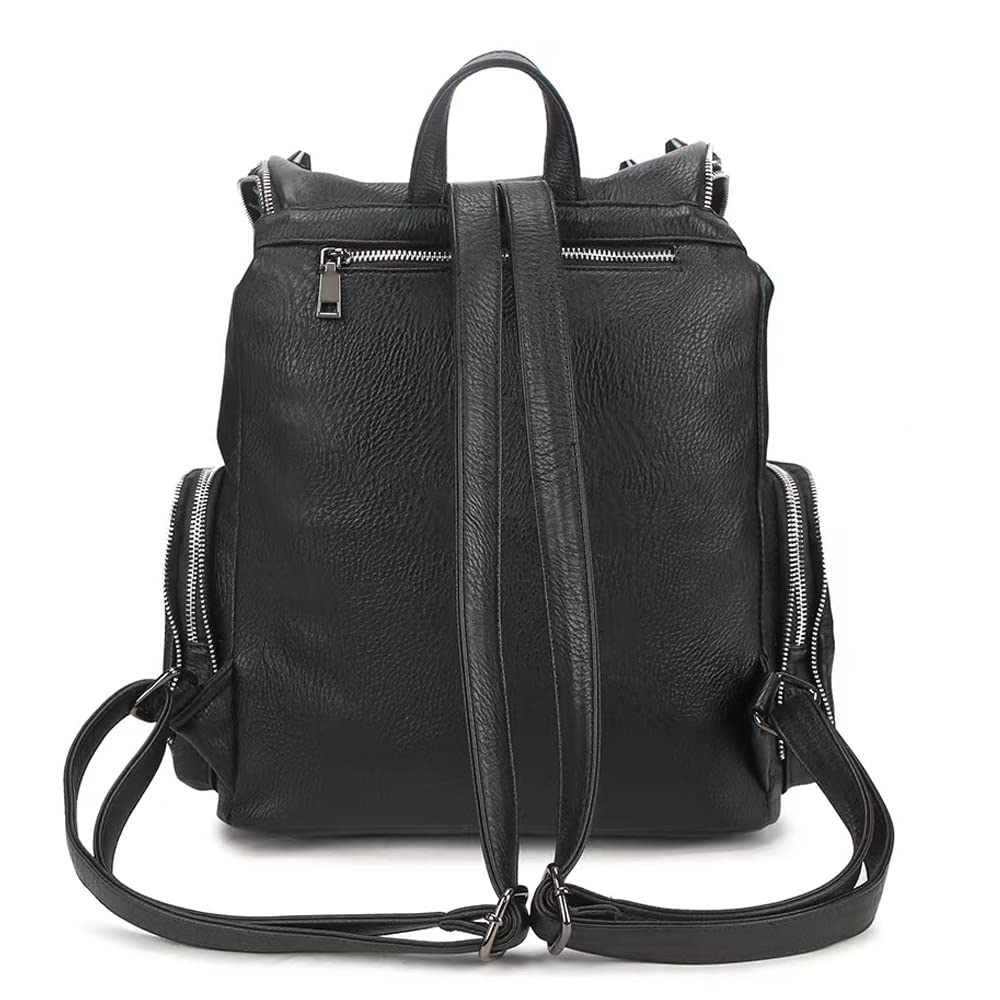 Downupdown Studded Backpacks for Women and Men Leather Flap Rivet Backpack knapsack Ladies Casual Daypack Shoulder Bag Cool Zipper Backpack with Top…