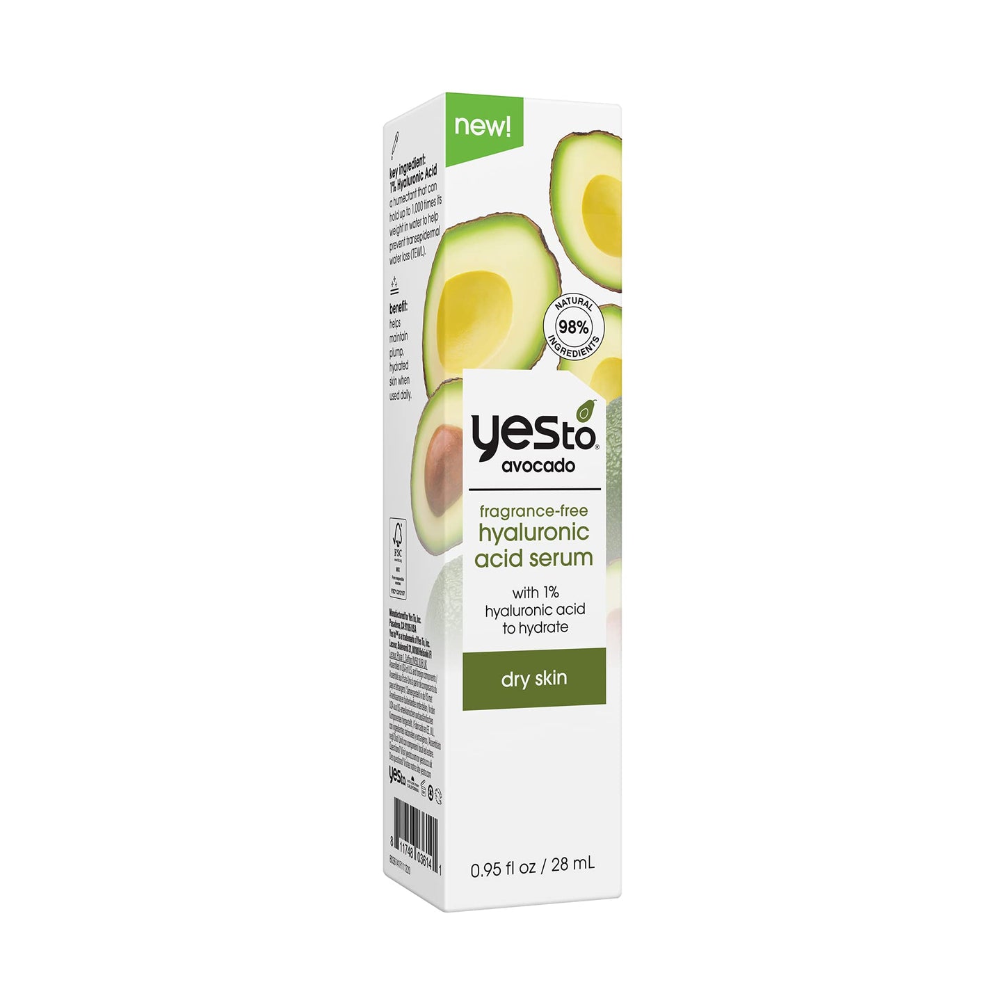 Yes To Avocado Fragrance-Free Hyaluronic Acid Serum, Deeply Nourishing Formula Helps Attract & Infuse Dry, Parched Skin With Moisture & Omega-3 Fatty