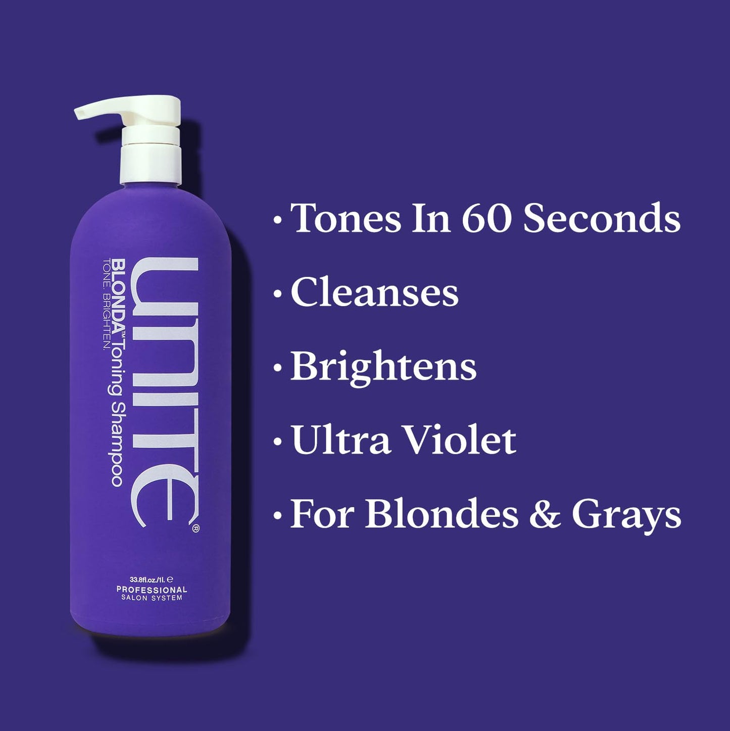 UNITE Hair - BLONDA Toning Shampoo - Purple Formula to Neutralize Brassiness & Brighten Blonde Tones - Ideal for Highlighted & Color-Treated Hair, 33