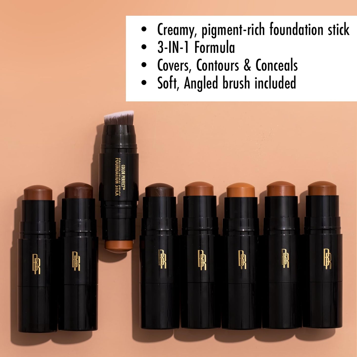 Black Radiance Color Perfect Foundation Stick with Soft Brush Applicator Duo - Buildable, Blendable Versatile Pigment-Rich Formula - Brownie