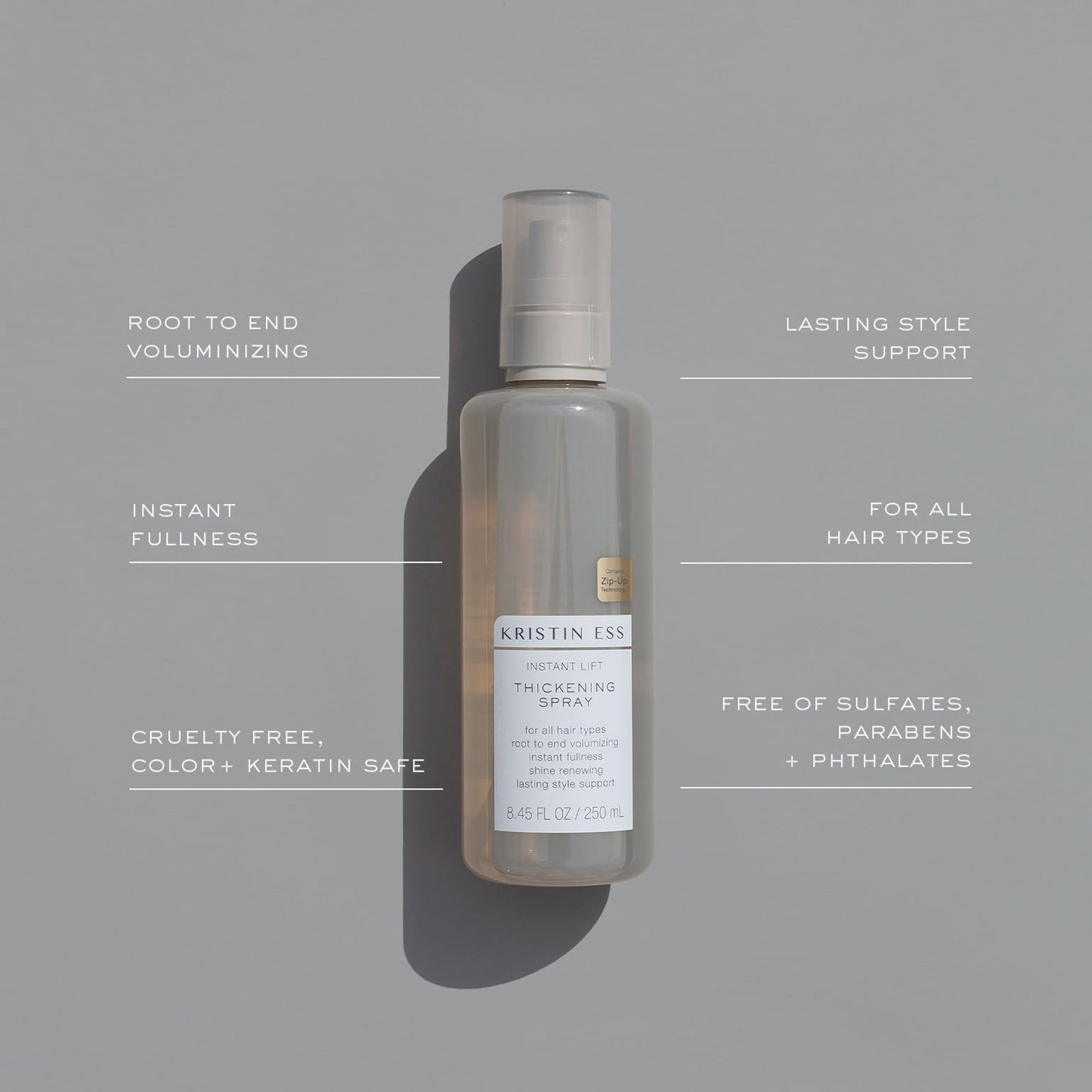 Kristin Ess Hair Instant Lift Thickening Spray for Volume + Fullness on Fine Hair, Shine Renewing, Style Support, Sulfate and Paraben Free, 8.45 fl.
