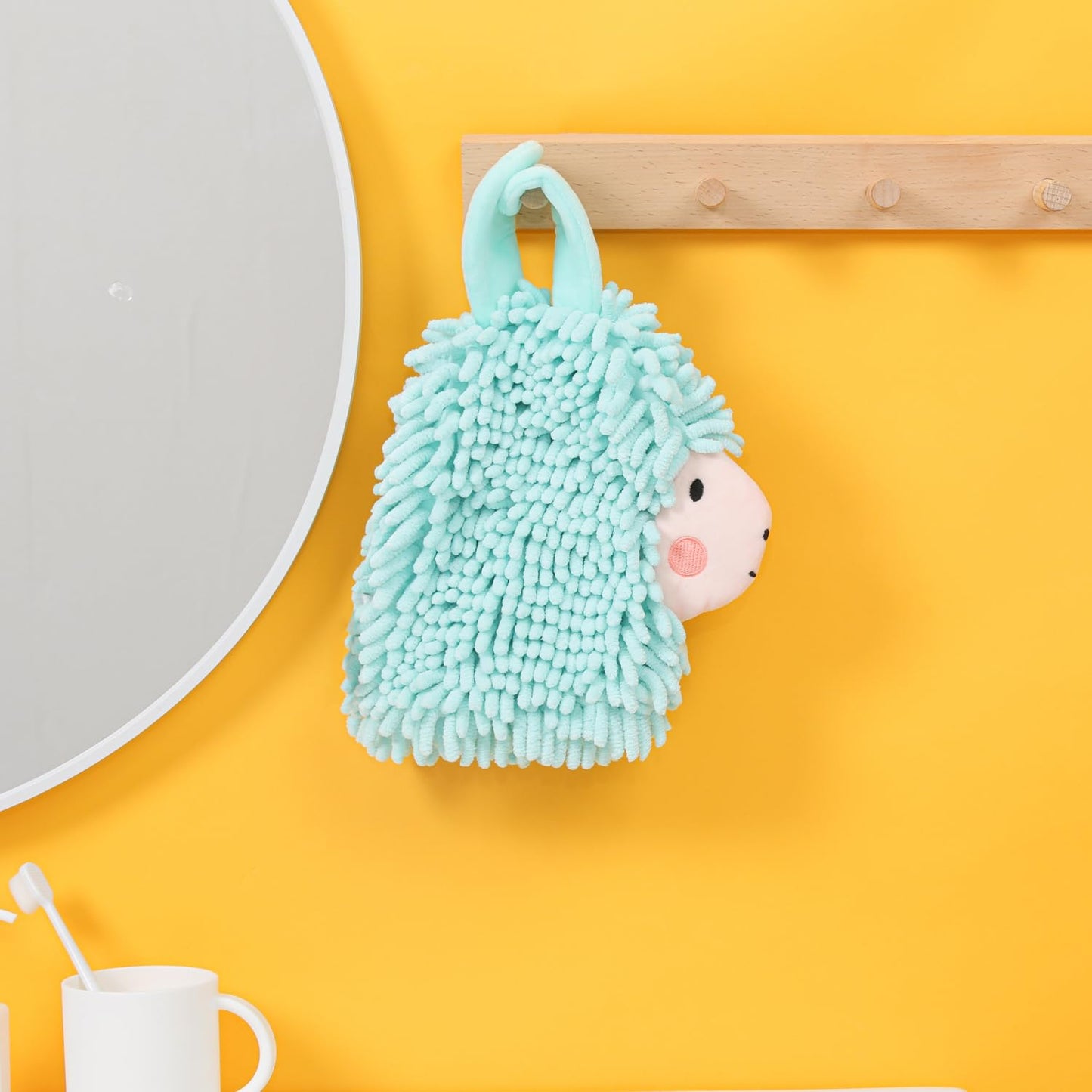 Tyrafry Cute Alpaca Hand Towel with Hanging Loop, Bathroom Animal Towel for Kids, Super Soft Chenille Absorbent Washcloth for Kitchen, Bathroom…