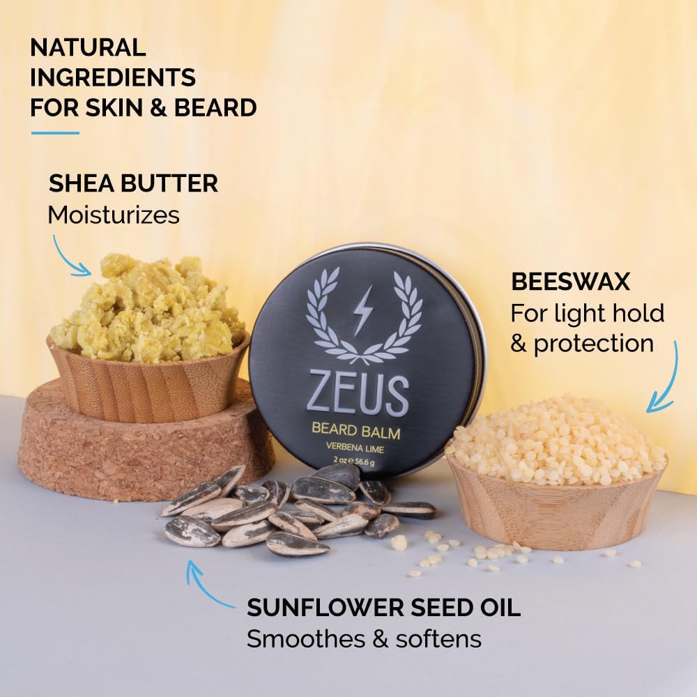 ZEUS Beard Balm, Natural Beeswax & Shea Butter Balm, Softening Conditioner for Facial Hair - MADE IN USA (Sandalwood) 2 oz.