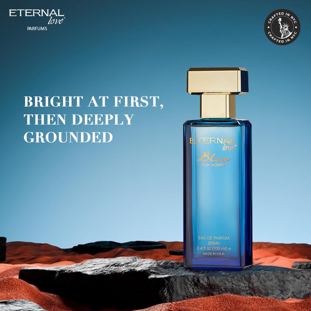 Eternal Love Blue for Women - Long Lasting Eau de Parfum Spray - Soft Powdery Floral Scent with Vanilla & Jasmine - Feminine & Alluring Fragrance