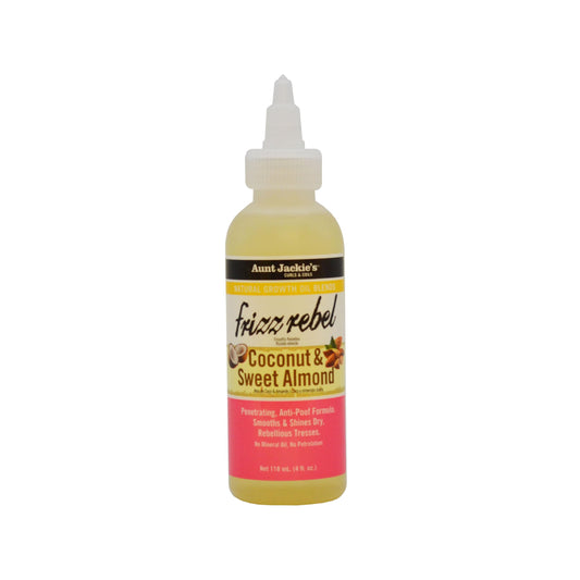 Aunt Jackie's Natural Growth Oil Blends Frizz Rebel - Coconut and Sweet Almond, Smooths and Shines Dry, Rebellious Tresses, Anti-Poof Formula, 4 oz