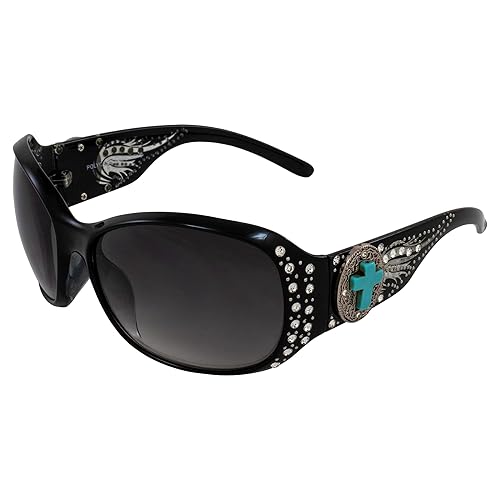 Rodeo Queen Ruth Women’s Fashion Sunglasses Black Frame w/Bling Rhinestones & Smoke Gradient Lens