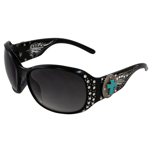Rodeo Queen Ruth Women’s Fashion Sunglasses Black Frame w/Bling Rhinestones & Smoke Gradient Lens