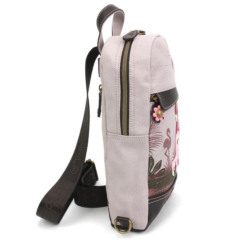CHALA Canvas Sling Bag Women RFID Protected Canvas Crossbody Backpack with Adjustable Strap (Flamingo Group - Gray)