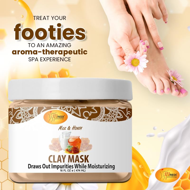 SPA REDI - Clay Mask - Pedicure and Body Deep Cleansing, Skin Pore Purifying, Detoxifying and Hydrating - Natural Bentonite Clay, Infused with, Amino
