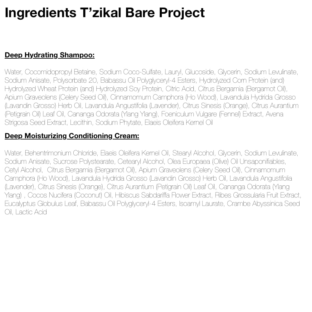 T'zikal Bare Project with Ojon Oil - Organic Travel Size Shampoo and Conditioner Set - Hypoallergenic, Clarifying, and Conditioning for Natural