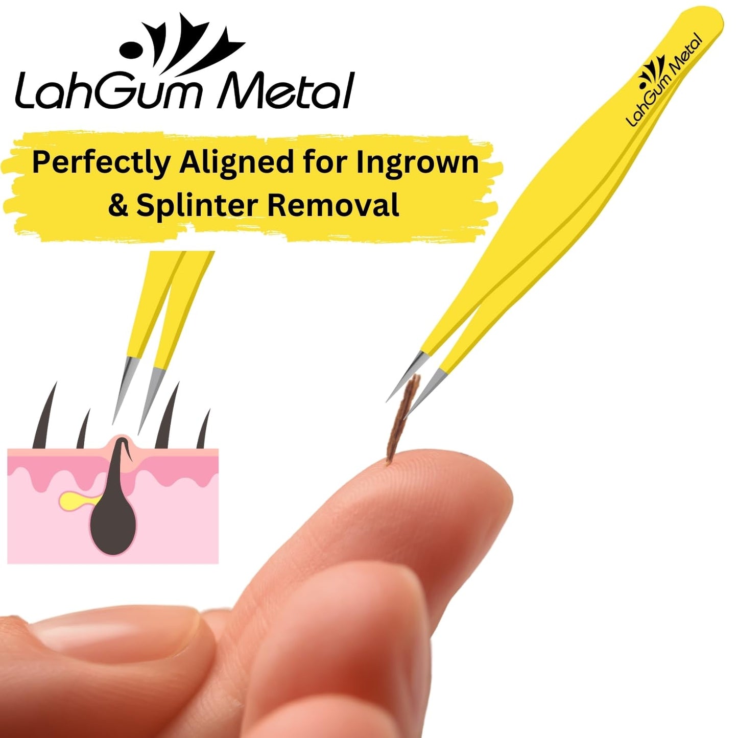 LahGum Metal Ultra Fine Sharp Pointed Tweezers Precision, Needle Nose Pointy Tweezers for Ingrown Hair Removal Kit, Yellow, 1-Piece Beauty and Personal Care LahGum Metal