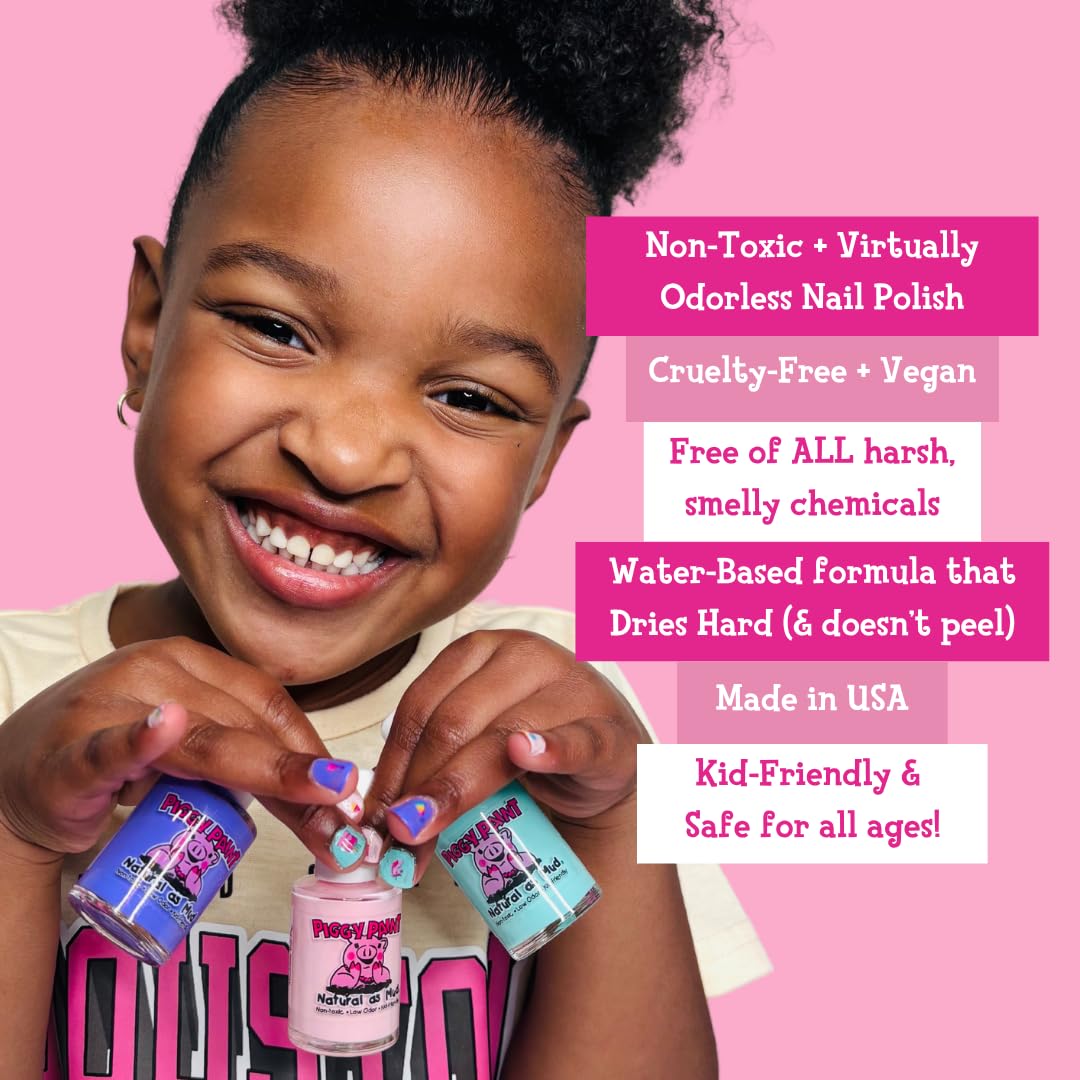 Piggy Paint | 100% Non-Toxic Girls Nail Polish | Safe, Cruelty-Free, Vegan, & Low Odor Nail Polish for Kids | Perfectly Pink (2 Polish, 1 Remover