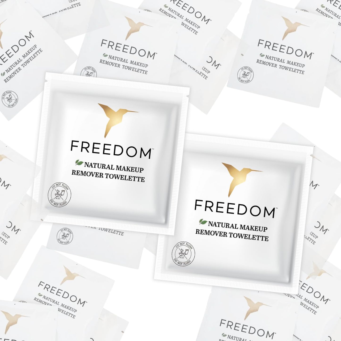 Freedom Makeup Remover Wipes for Face, Individually Wrapped - Unscented & Sustainable, For Sensitive Skin, All Natural Ingredients & Essential Oils (1