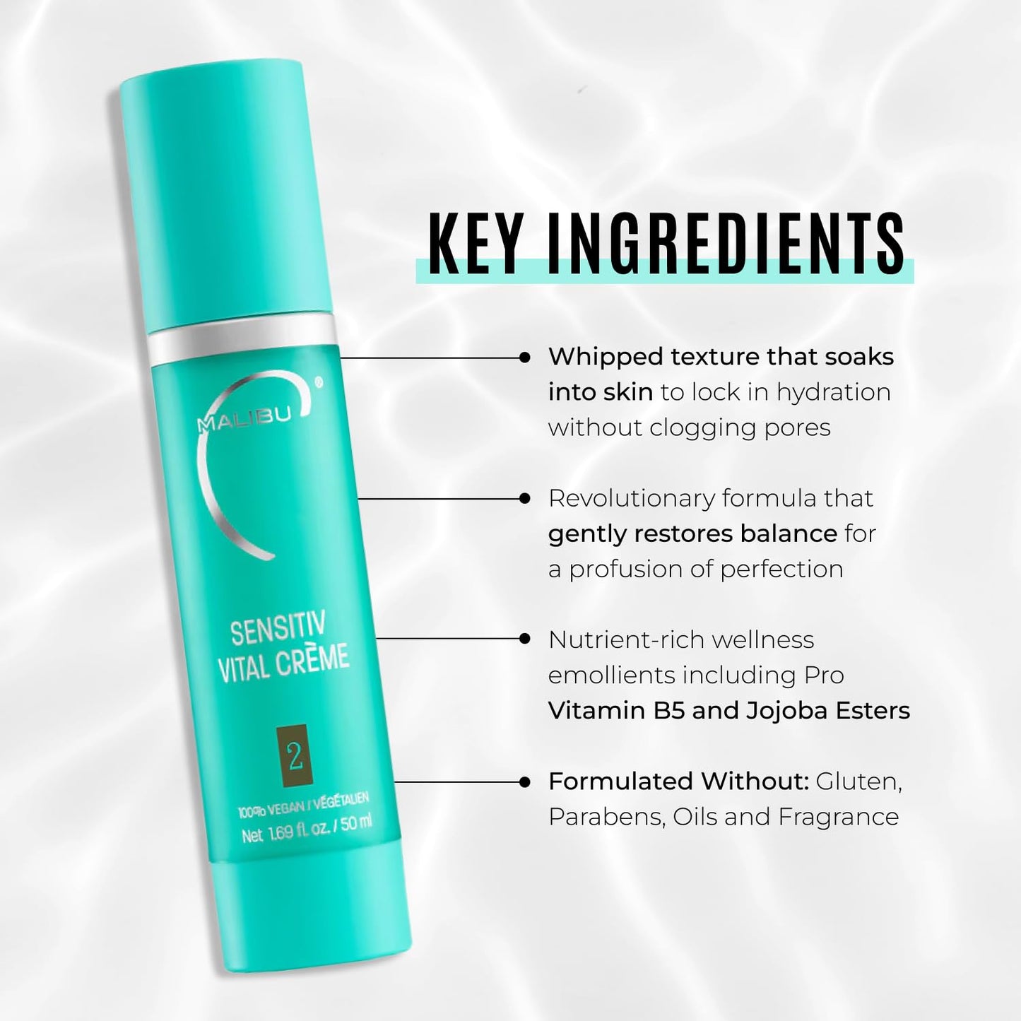 Malibu C Sensitiv Vital Crème Face Moisturizer - Non-Comedogenic Moisturizer for Combination Skin - Lightweight Formula Enriched with Pro Vitamin B5