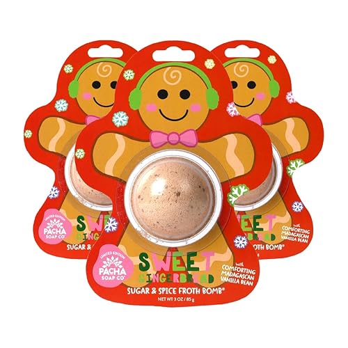 PACHA SOAP Co. Holiday Bath Bomb Card 3 Pack, Sweet Gingerbread - Scents of Sugar and Spice, Moisturizing, Naturally Derived & Handcrafted in The USA