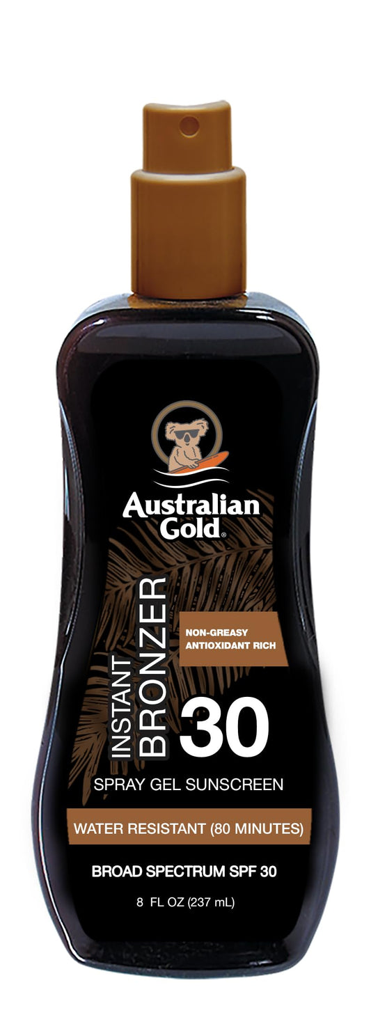 Australian Gold Spray Gel Sunscreen with Instant Bronzer SPF 30, 8 Ounce | Moisturize & Hydrate Skin | Broad Spectrum | Water Resistant | Non-Greasy |