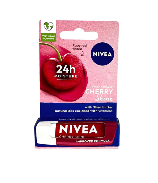 Nivea Cherry Shine Caring Lip Balm - Long Lasting Moisturisation - 4.8g Beauty and Personal Care NIVEA