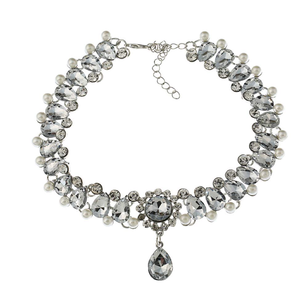DoubleNine Rhinstone Crystal Choker Wedding Bridal Necklace Collar Teardrop Handmade Prom Statment Accessories for Women Girls Bridesmaid Gift