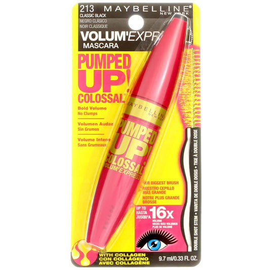 Maybelline Volum' Express Pumped Up! Colossal Washable Mascara, Classic Black [213] 0.33 oz (Pack of 3)