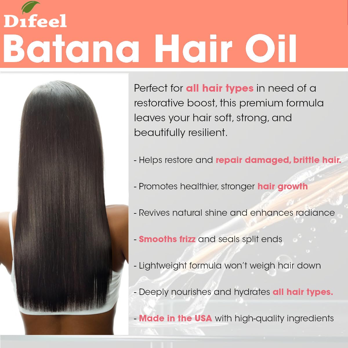 Difeel Batana Premium Hair Oil 8 Ounces - Batana Hair Oil, Nourishing Batana Hair Growth Oil