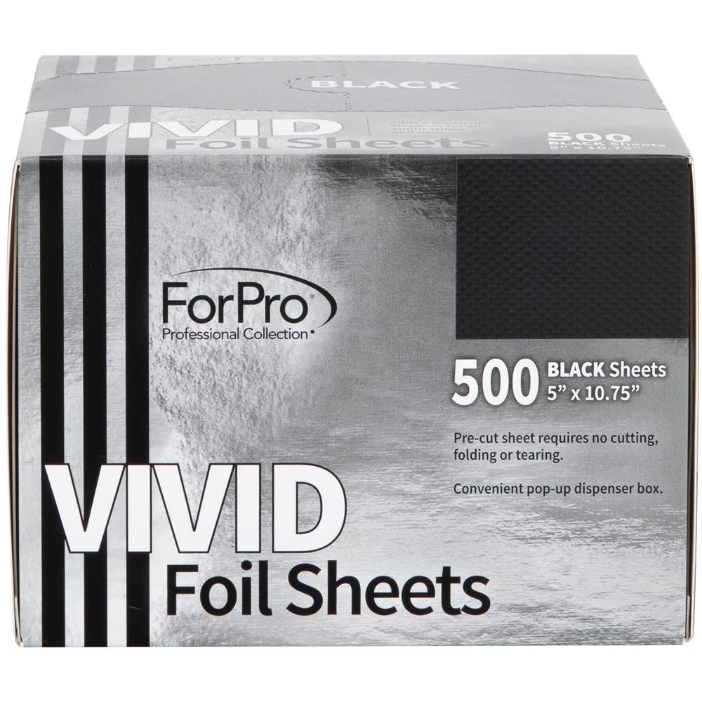 ForPro Professional Collection Vivid Black Embossed Foil Sheets, Aluminum, Pop-Up Foil Dispenser, Hair Foils for Color Application & Highlighting