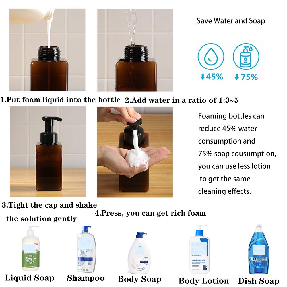 2 Pack Foaming Soap Dispenser 15oz Refillable Foam Liquid Hand Soap Empty Plastic Pump Bottle Container for Bathroom Vanities, Kitchen Sink, Hospital