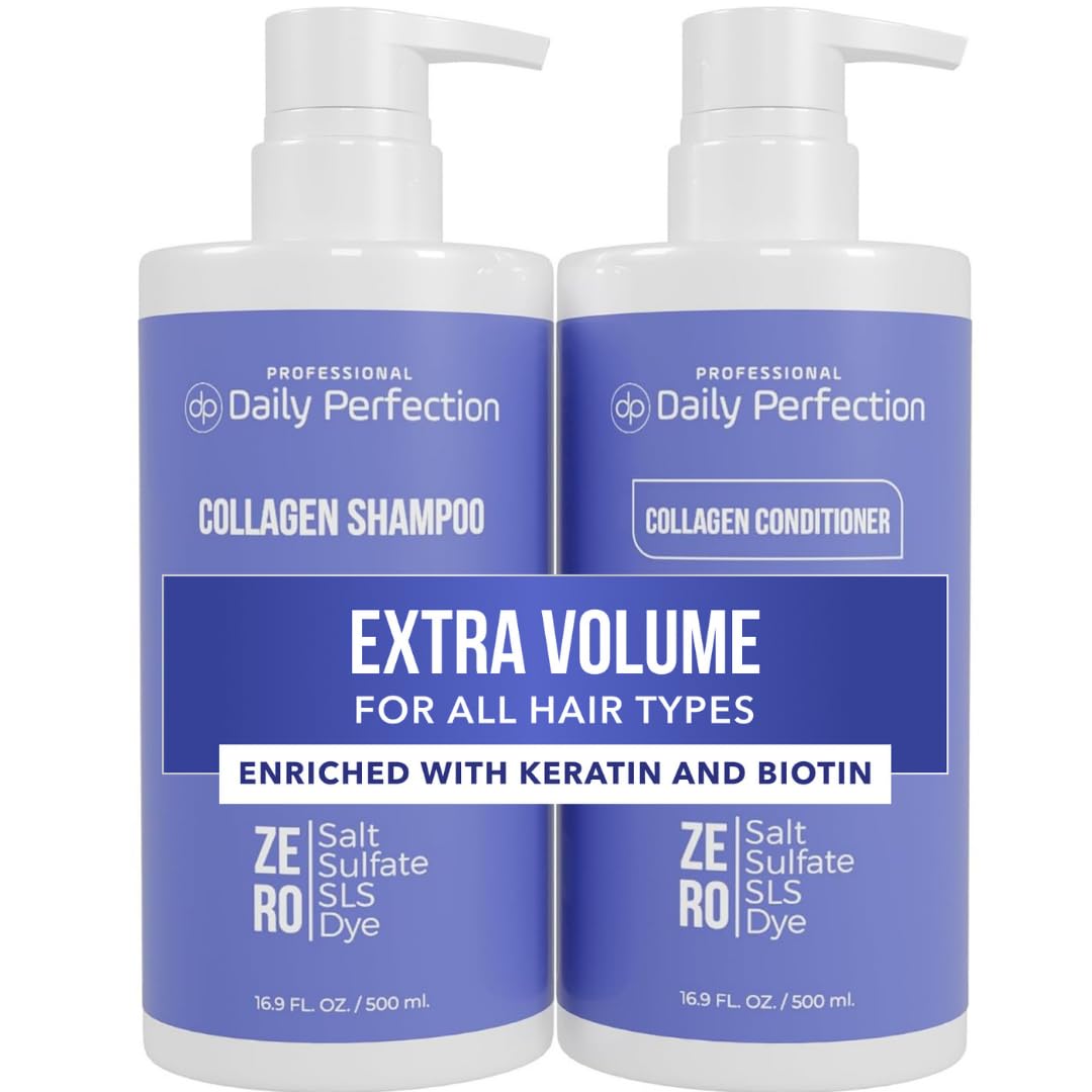 Daily Perfection Collagen Shampoo and Conditioner Set - Extra Volume Hair Care Duo with Biotin and Keratin for All Hair Types - Salt, Sulfate
