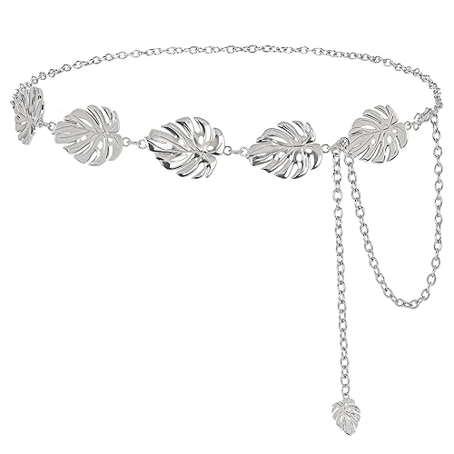 Monstera Leaf Silver Metal Western Chain Belt - Boho Fairy Witchy Body Jewelry for Women - Adjustable Waist Belt for Plant Moms, Ren Faire & Festival…