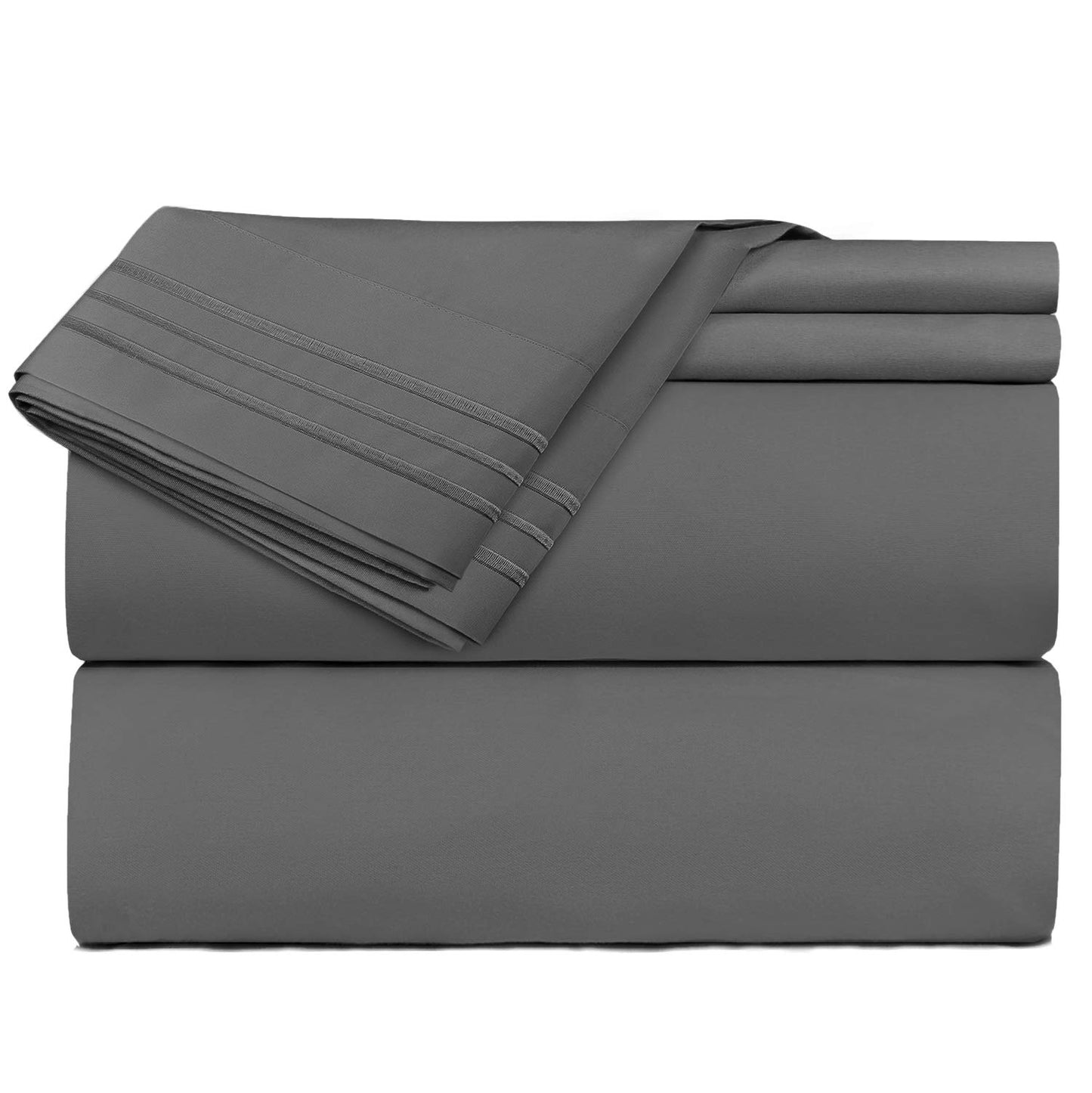 Clara Clark Premier 1800 Series 4 Piece Sheet Set Deep Pocket Brushed Microfiber, Wrinkle, Fade & Stain Resistant, RV-Short Queen, Charcoal Gray