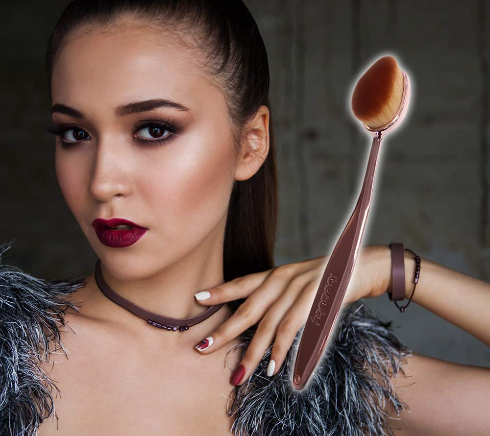 iBeauty™ Make Up Contour Brush FaceWand Mermaid Oval Soft Rose Gold- FB1011 (Powder) Cruelty Free - Vegan Friendly