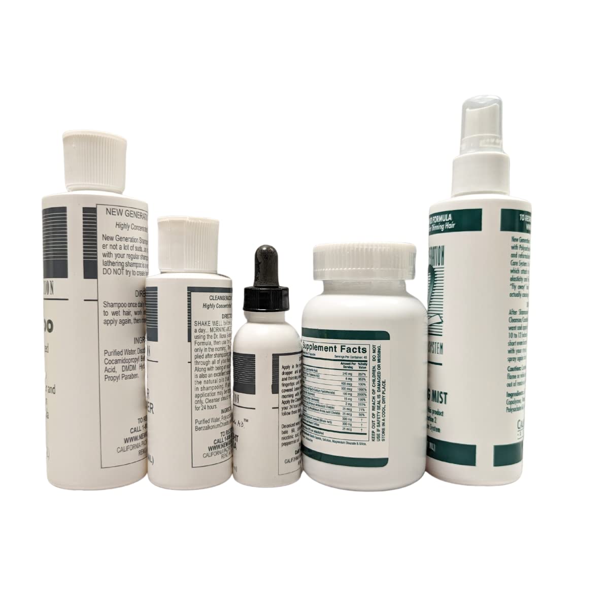 5-Piece Set New Generation Original Shampoo, Cleanser/Conditioner, Overnight Formula, Grooming Mist, Dietary Supplements - Helps to Control Hair Loss