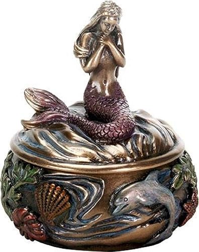 SUMMIT COLLECTION Decorative Art Nouveau Style Sirens of The Sea Mermaid Holding Hand Over Chest Praying Mermaid Fantasy Resin Jewelry Trinket Box…