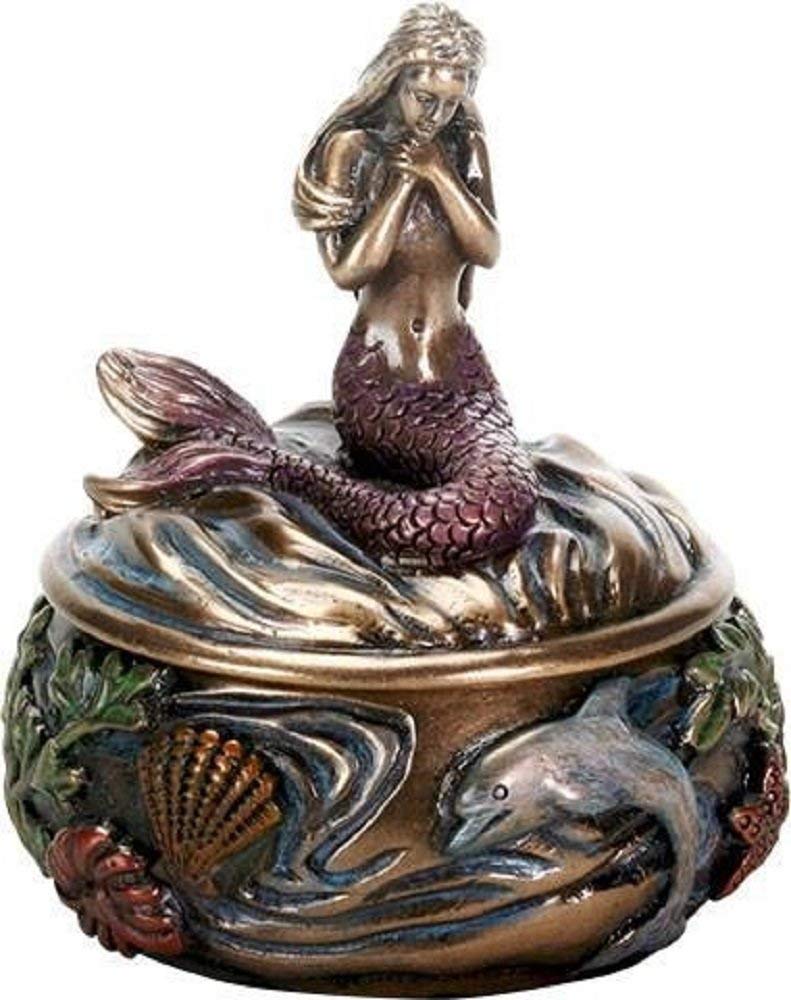 SUMMIT COLLECTION Decorative Art Nouveau Style Sirens of The Sea Mermaid Holding Hand Over Chest Praying Mermaid Fantasy Resin Jewelry Trinket Box…
