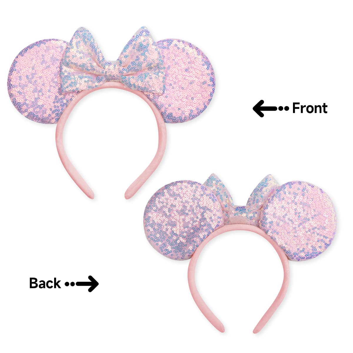 Seamoy Mouse Ears headband,2pcs Sequin Headband Glitter Hairband for Baby Shower Headwear Halloween Theme Party Decorations (Pink&Blue)